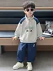 Conjunto de primavera y otoño para niños con cierre de cremallera, conjunto deportivo de dos piezas para niños estilo coreano, ropa elegante para niños pequeños