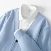 Nuevo cárdigan de lana pura con cuello en V para hombre Otoño/Invierno 2026 Tejido de punto de color liso de manga larga Suéter abrigo casual de color liso