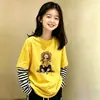 Camiseta Manga Longa Patchwork 100% Algodão para Meninas 2026 Nova Coleção Primavera/Outono Estilosa Blusa Infantil para Crianças de Média/Mais Velhas Camiseta Básica Casual