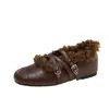 Zapatos de algodón para mujer, zapatos sencillos de felpa, punta cuadrada, boca de algodón, Mary Janes de algodón, con terciopelo cruzado, boca poco profunda, temporada de otoño e invierno, con moda, tacón oculto