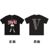 Camiseta Casual de Manga Corta Vlone Big V Carta Mariposa Calavera Esqueleto Big V para Hombre y Mujer, 260g, Exclusivamente para Ventas Transfronterizas