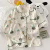 Pijama de Dibujos Animados Estilo Japonés para Mujer Verano Delgado Lindo Gato Nubes Algodón Manga Corta Pantalones Cortos Ropa de Casa Traje