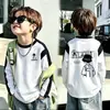 Camiseta de Algodão Puro com Gola Redonda, Estilo Coreano, Manga Longa, para Meninos, Nova, Corte Solto para Crianças, Primavera e Outono de 2026