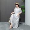Vestido Blanco Bordado Estilo Francés Entallado en la Cintura para Mujer, Verano 2025, Elegante, Holgado, Adelgazante, Estilo Delicado