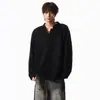 Ropa exterior versátil de corte holgado, diseño de cuello Henry de espiga V holgado, camiseta de manga larga, estilo casual de primavera para hombre