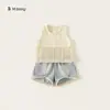 [Colección de Ropa para Niñas] Conjunto de Dos Piezas de Camisa de Muñeca a Cuadros de Verano Manga Corta Atuendo de Verano Elegante para Bebé Estilo Delgado