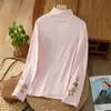 Camiseta de Manga Larga Cálida Estilo Nuevo Otoño e Invierno Doble Cara Retro Terciopelo Alemán Bordado Artístico Cuello Alto Étnico Negra