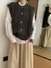 Chaleco de Punto Bordado Tridimensional de Alta Resistencia Vintage, Chaqueta sin Mangas Oversize, Ropa en Capas Estilo Mori, Chaleco de Cuello Redondo Estilo Japonés, Corte Holgado y Relajado