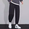 Calça Esportiva Cinza Masculina Primavera e Outono Perna Larga Calça Harem Moda Coreana Calça de Moletom Forrada com Lã Casual Comprimento no Tornozelo