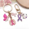 Accesorios para Joyería de Aleación con Goteo de Aceite DIY Pulsera con Colgante de Mariposa Rosa Corazón Cinta Llavero Encanto Concienciación sobre el Cáncer de Mama