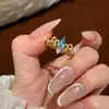 Anel Vintage Novo Coroa de Lágrima Chinoiserie Azul Gota d'Água Feminino Medieval Elegante Alto Padrão Exquisito Anel para Dedo Indicador