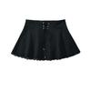 Minifalda elegante de encaje con forro para mujer, con cintura baja y tirantes con cordón ajustable