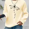 Moletom Transfronteiriço Feminino "Let It Fly" Estampa de Libélula Gola Redonda - Fleece Macio para Primavera e Outono