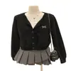 Cárdigan de punto bordado con lazo, cuello redondo, manga larga, color gris para mujer, otoño e invierno, suéter abrigo de alta gama, suave y acogedor