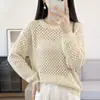 Nova blusa de algodão puro com vazados para mulheres no início do outono, estilo europeu e americano, top de malha macio e solto de manga longa, estilo ins cross-border
