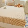 Juego de Sábana Bajera Ajustable de Algodón Puro Grado Materno e Infantil Clase A, Juego de Tres Piezas, Color Sólido, Cuadros Simples, Sábana Bajera Ajustable Individual de Algodón Lavado, Cubre Cama