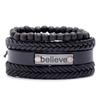 Pulsera retro de piel de vaca tejida a mano directamente de fábrica diy combinación de cuatro piezas believe joyería para hombre al por mayor