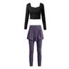 Conjunto de Yoga da Moda para Mulheres com Decote Quadrado, Temperamento, Manga Longa, Calça Falsa de Duas Peças, Sensação Nua, Roupa Esportiva para Pilates, Conjunto de Duas Peças Feminino Outono