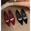 Versão em Couro de Vaca~Hepburn Noturno~Sapatilhas Mary Jane Baixas Bico Fino com Laço para Mulheres 2026 Sapatos de Banquete em Couro Genuíno