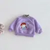 No hay devoluciones ni cambiosSudadera de cuello medio para niña con pequeño bordado izquierdo y derecho, Pulóver de forro polar bordado de dibujos animados para bebé de invierno