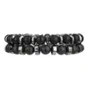 Pulseira Elástica Elegante e Única de Pedra Vulcânica Obsidiana Negra Contas Pretas Conjunto de 2 Peças Masculino para o Trabalho e Férias