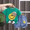 Ropa para Niños Verano Nuevo Estilo Niños Caricatura Cara Sonriente Traje de Manga Corta Transpirable Delgado Ropa de Verano Ropa para Niños Venta al por Mayor