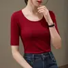 Camiseta negra de manga media para mujer 2026 nuevo modelo primavera y otoño algodón modal cuello redondo corte ajustado manga tres cuartos top de alta gama