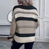 Loja independente do eBay feminina outono e primavera europeia e americana gola V bloco de cores blusa de tricô confortável para o dia a dia em estoque