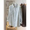 En Stock Primavera y Otoño Holgada para Viajes Casual Artística Retro Lino Japonés Adelgazante Elegante Camisa de Lino Rayada para Mujer