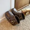 Botas Martin Forradas de Felpa para Niñas Otoño e Invierno Nuevo Estilo Hebilla de Cuero Botines Cortos de Moda Elegantes Cremallera Lateral Botas de Cuero de Princesa para Niñas