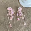 Aretes Largos con Borla de Flor de Dopamina y Cuentas para Mujer, Estilo Festivo, Temperamento Dulce, Aretes de Moda Tendencia