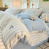 Conjunto de Cama de Veludo Leite Espesso de Inverno Quatro Peças 2025 Novo Conjunto de Cama de Veludo Coral com Forro de Lã Lençóis Capa de Edredom Roupa de Cama Conjunto de Três Peças