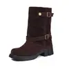 Botas Punk de Suela Gruesa para Mujer, Modelo de Exportación Otoño/Invierno 2026, Tallas 40-43, Talla Grande, Tacón Medio, Hebilla de Cinturón, Botas de Caña Media