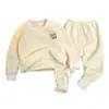 Conjunto de ropa térmica para niños y niñas, conjunto cálido de dos piezas engrosado con forro polar para otoño e invierno, pijamas y ropa de casa para bebé