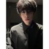 Camisa Masculina Elegante de Manga Curta Preta Verão Estilo Fino Streetwear Cool Caimento Limpo Seda Gelada Casual Manga Meia Tendência