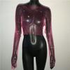 Amazon Transfronterizo Europeo y Americano Nuevos Tops de Malla de Manga Larga Malla Diamante Brillante Sexy Camiseta Dulce y Picante Tops de Malla