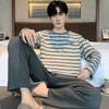 Pijamas populares de algodón puro para hombre, manga larga para primavera y otoño, nuevo conjunto de ropa de casa de otoño para hombre 2026, talla grande, se puede usar fuera