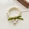 Elástico de cabelo com laço para mulheres, não puxa o cabelo, lírio-do-vale, elástico de cabelo tipo intestino grosso, toque de alta qualidade, para coque, elástico de cabelo, corda de cabelo, acessório de cabelo