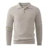 Novo Suéter Masculino de Gola Polo com Meio Botão Pulôver Moda Jovem Malha Polo Quente Casual Camada Base