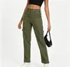 Pantalones Cargo de Mujer Amazon de Bolsillos Múltiples de Cintura Alta Semi-Elástica, Populares de Estilo Europeo y Americano Rectos con Cordón Largos Casuales