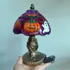 Lámpara de Mesa Sombrero de Bruja Artesanal Tiffany de Halloween Lámpara de Mesita de Noche Patchwork de Vidrio de Colores Retro Adorno de Atmósfera Festiva