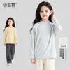 Little Fite Camada Base para Meninas Outono Inverno Médio e Grande Crianças Malha de Mistura de Liocel Camiseta de Manga Longa Roupa Íntima Infantil Top