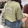 Camiseta de manga curta estampada na frente e nas costas, estilo coreano, nova para o verão, feminina, gola redonda, casual, solta, top feminino do Sudeste Asiático, atacado