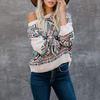 Suéter Coat de Malha Jacquard Geométrico Diamante Gola Alta Feminino Novo de Natal Europeu e Americano Crewneck Mulheres