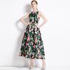 Vestido de verão transfronteiriço Amazon Ebay grande evasê estampado sem mangas cintura alta vestido de comércio exterior de alta qualidade