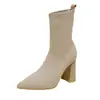 Comércio Exterior Europeu e Americano Tamanho Grande Botas Meia de Tricô Botas Curtas Bico Fino Elásticas Ajustadas Sapatos de Salto Alto Femininos Calçados de Salto Grosso Sapatos Femininos