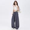 Pantalones Casuales de Pierna Ancha tipo Perezoso a Cuadros Vintage Naranja Infantil para Mujer, Holgados Adelgazantes Finos con Caída Versátiles de Largo Completo