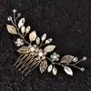 Pente de Cabelo Transfronteiriço Europeu e Americano Noiva Folha de Prata Folha de Ouro Pérola Artesanal Pequeno Carb Headwear Joias de Casamento