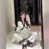 Conjunto de pijama de seda helada para mujer con ribete de encaje, ropa de casa de manga larga, estilo primavera y otoño, se puede usar para salir, bata elegante francesa
