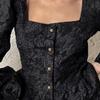 Camisa francesa de jacquard con mangas abullonadas y diseño cruzado, combinable con todo, primavera y verano 2025, cuello cuadrado de nicho, manga larga.